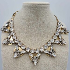 J Crew Large Clear Crystal Art  Deco Vintage Statement Necklace